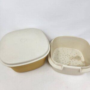 Tupperware Steamer 3pc Set 889-15 888-1 887-15 Harvest Gold 9" Square Vintage
